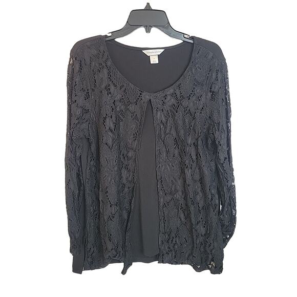 Christopher & Banks Gothic Black Floral Crochet Lace Overlay Boho Top Size XL - Picture 1 of 9